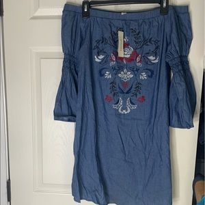 Never worn Francescas off the solder Denim dress